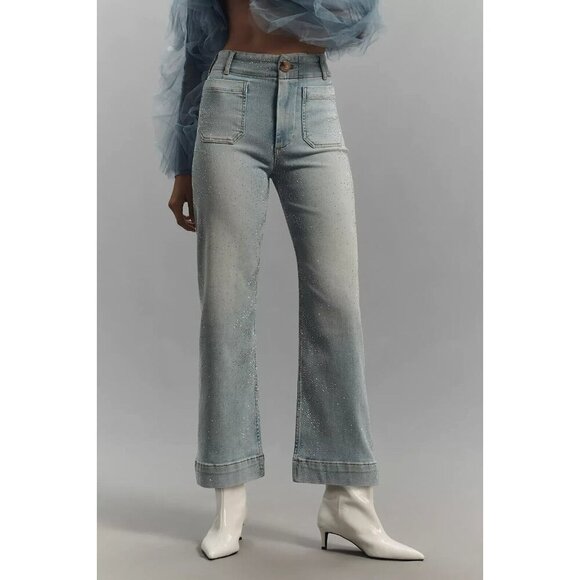 The Colette Cropped High-Rise Wide-Leg Jeans by Maeve: Rhinestone Sparkle 24W - Picture 2 of 4